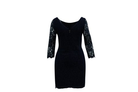 Diane Von Furstenberg Lace Dress in Navy Blue Rayon 7833176735804