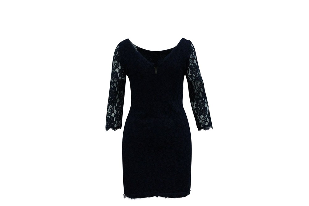 Diane Von Furstenberg Lace Dress in Navy Blue Rayon 7833176735804