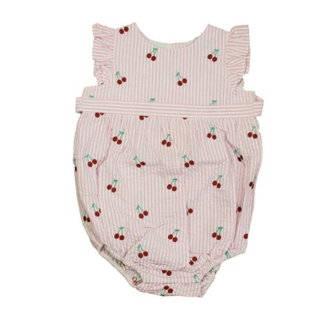 Classic Prep Girls Cherries on Pink Stripe Romper 7805826007100