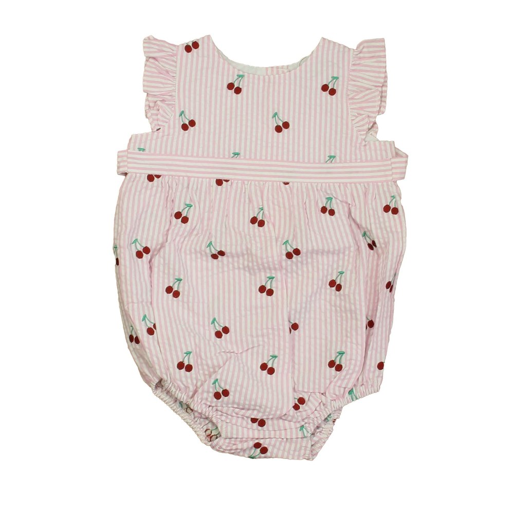 Classic Prep Girls Cherries on Pink Stripe Romper 7805826007100