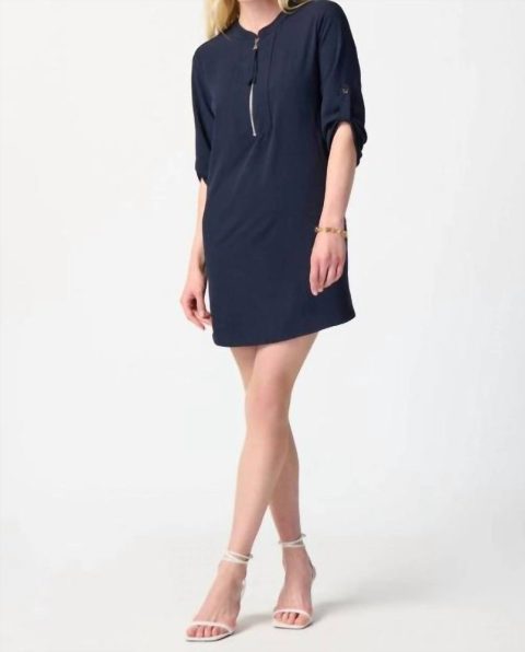 Decorative Zip Dress In Midnight Blue 7704733712444