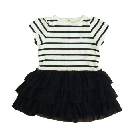 Petit Bateau Girls White | Navy Stripe Dress 7805826138172