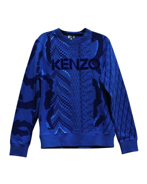 Kenzo Logo Embroidered Jacquard Sweatshirt in Blue Cotton 7833177751612