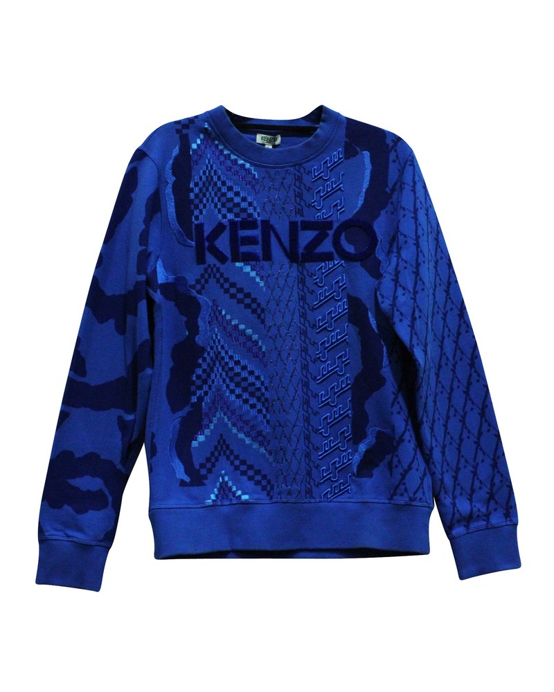 Kenzo Logo Embroidered Jacquard Sweatshirt in Blue Cotton 7833177751612