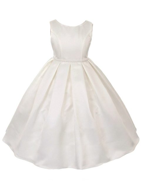 Little Girls Ivory Pearl Trim Classic Pleated Flower Girl Dress 2-6