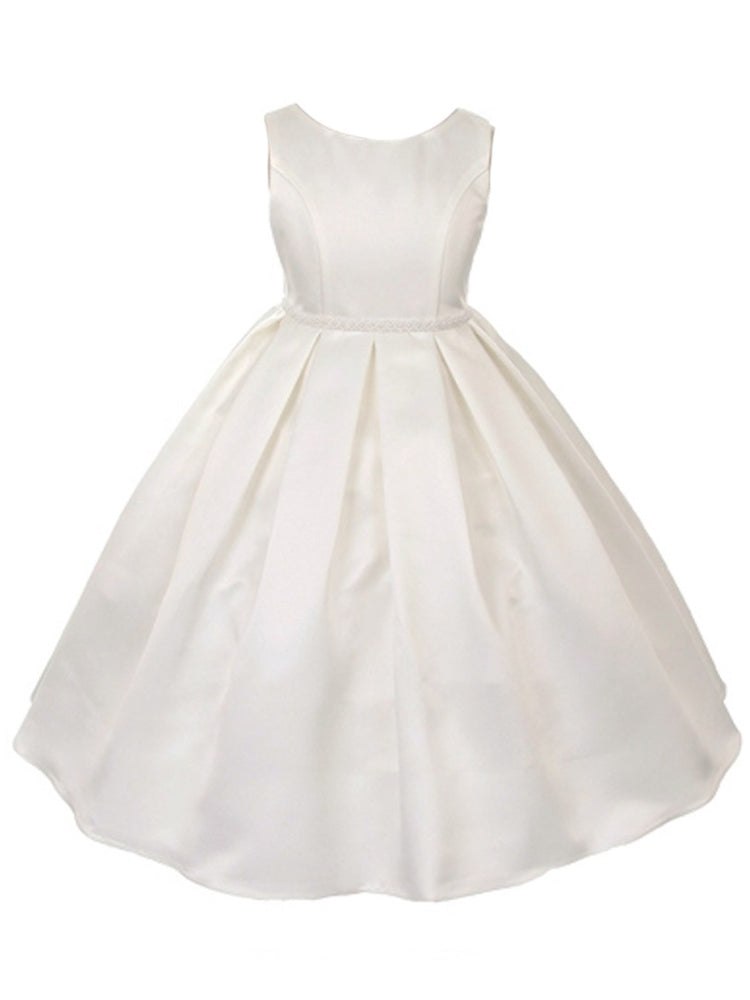 Little Girls Ivory Pearl Trim Classic Pleated Flower Girl Dress 2-6