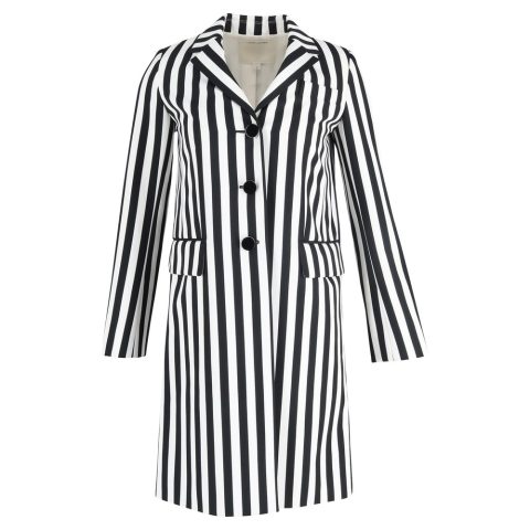 Marc Jacobs Stripe Print Single-Breasted Trench Coat in Black and White Wool 7833183223868