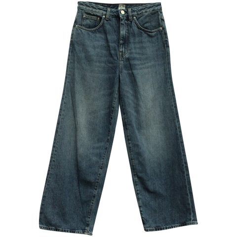 Totême Flare Fit Denim Washed Jeans in Blue Cotton 7833184370748