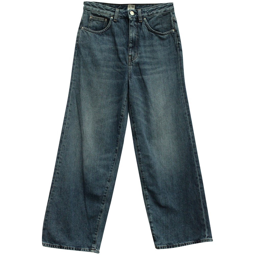 Totême Flare Fit Denim Washed Jeans in Blue Cotton 7833184370748