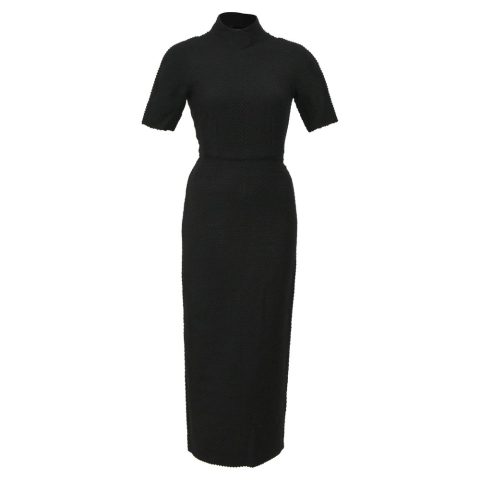 Emilia Wickstead Midi High-Neck Open Back Dress in Black Tweed 7833184862268
