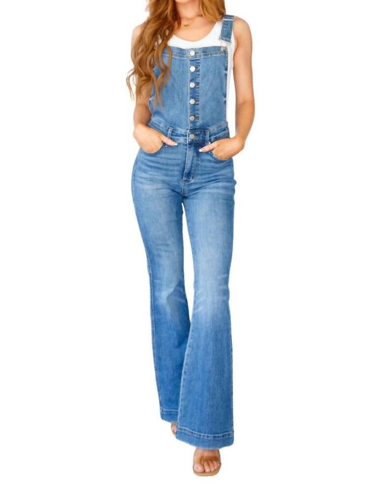 Control Top Retro Flare Overalls In Medium Wash 7704743444540