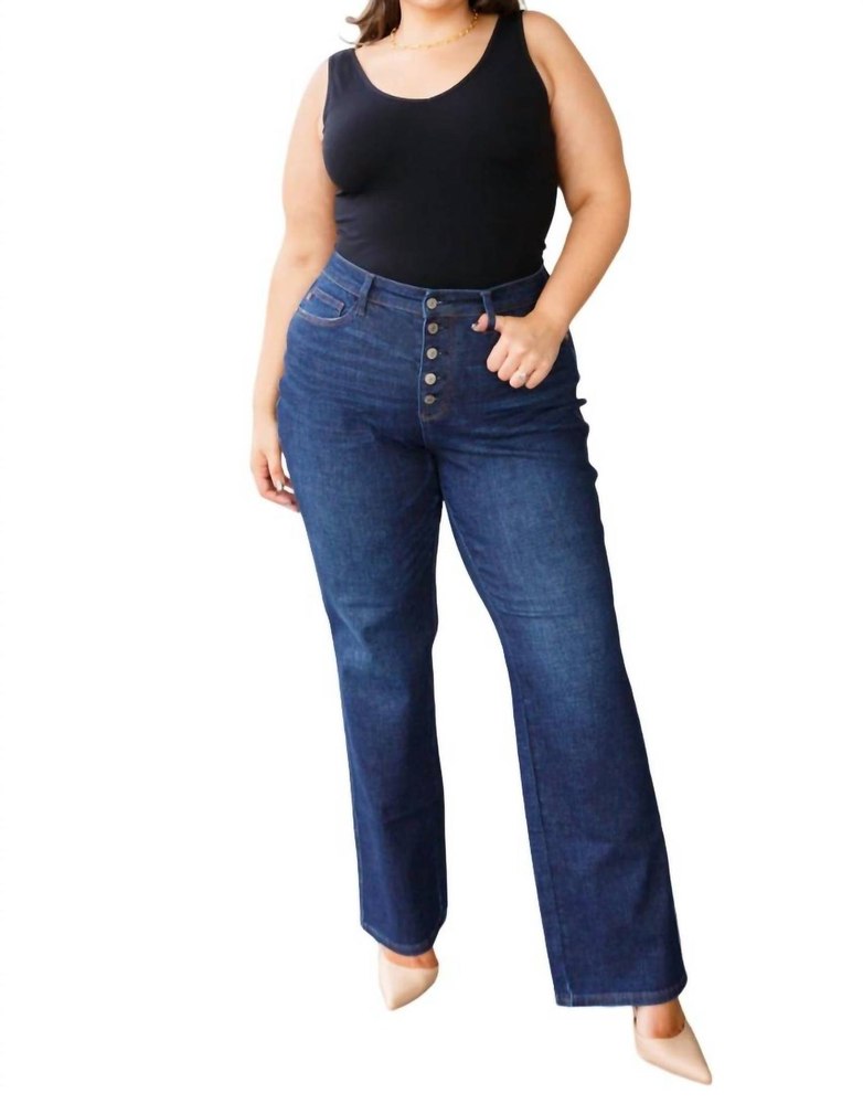 High Rise Button-Fly Straight Jeans In Dark Wash 7704742527036