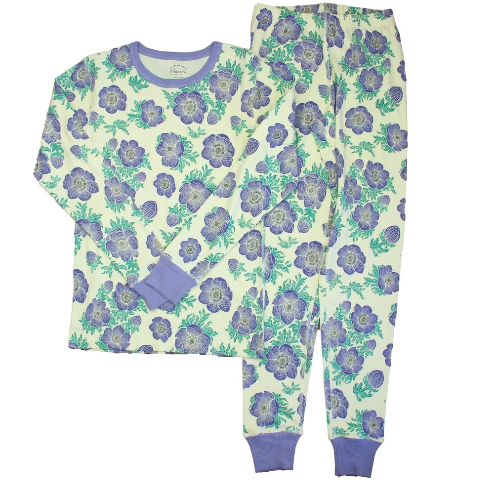 Mightly Girls Ivory | Purple Hydrangea 2-piece Pajamas 7805828071484