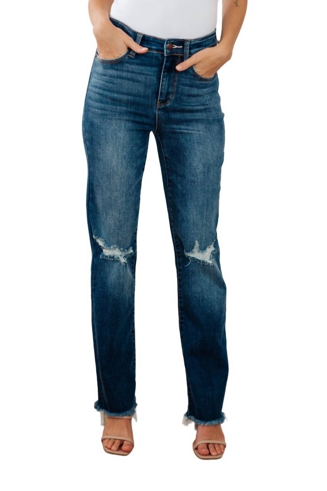 High Rise Distressed Straight Jeans In Medium Wash 7704745967676