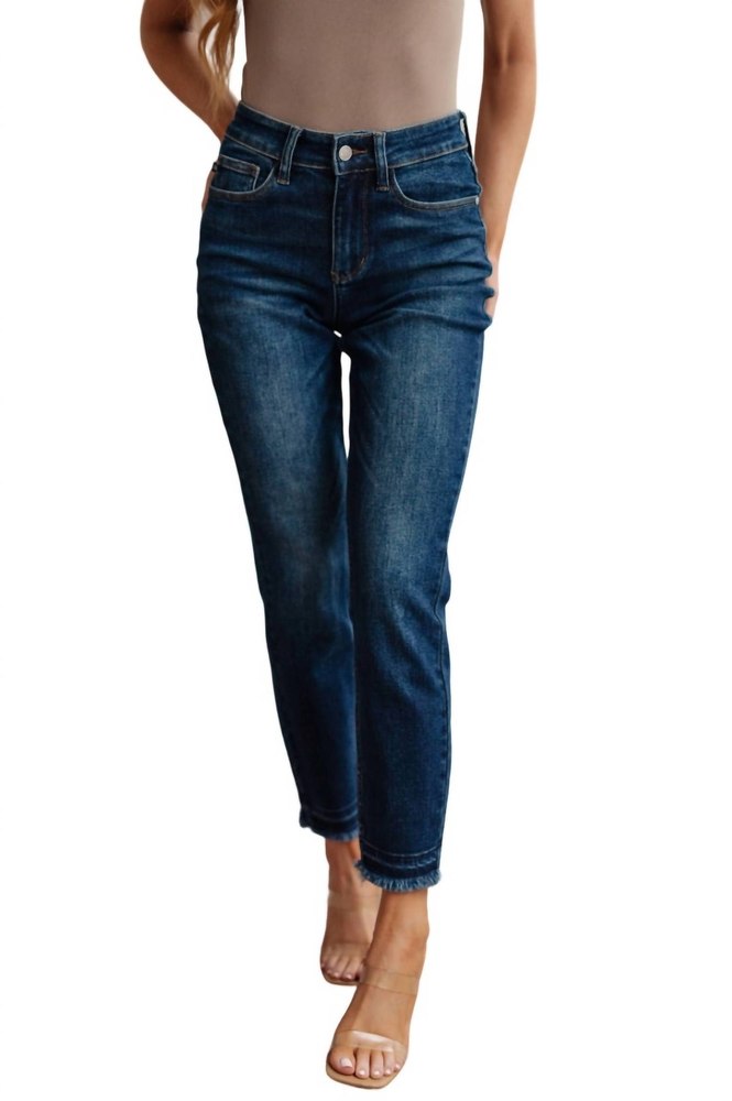 High Rise Release Hem Slim Jeans In Dark Wash 7704746917948