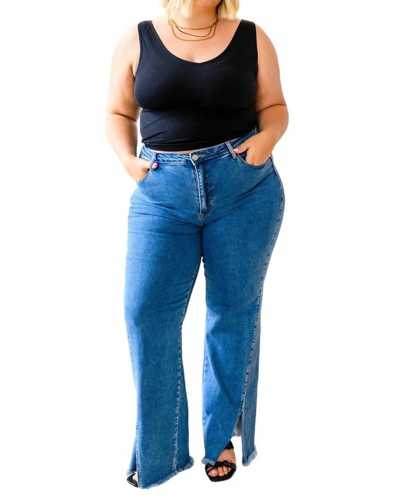 High Rise Split Hem Straight Jeans In Vintage Wash 7704746819644