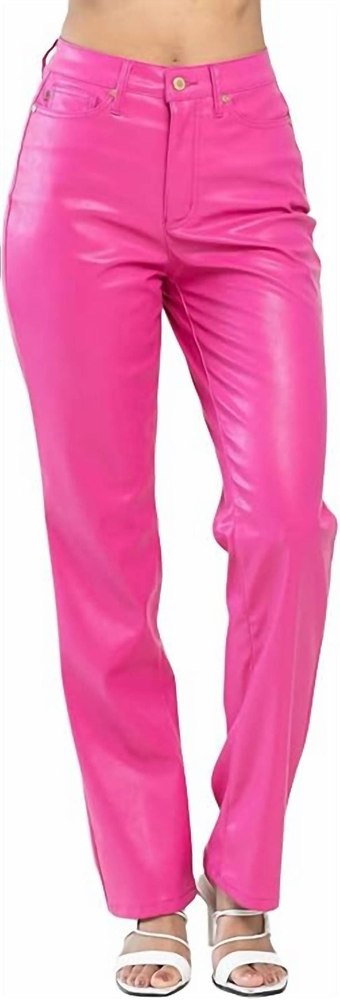 Control Top Faux Leather Pants In Hot Pink 7704747835452