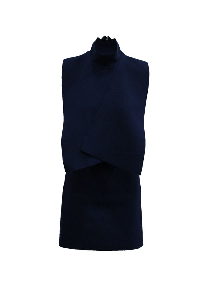 MSGM Turtleneck Mini Dress in Navy Blue Polyester 7833187876924