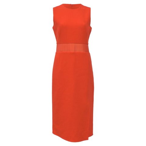 Akris Midi Gartered Waist with Slit Dress in Orange Wool 7833188040764