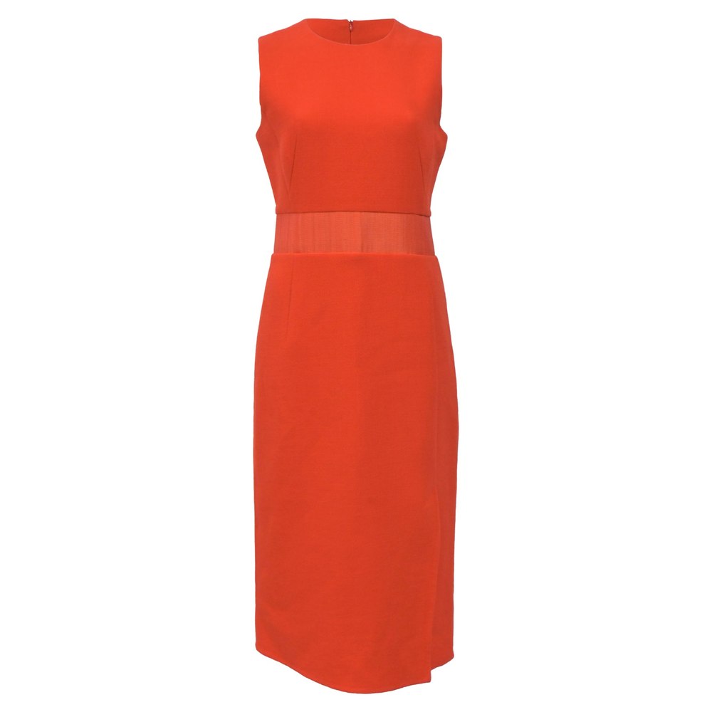 Akris Midi Gartered Waist with Slit Dress in Orange Wool 7833188040764