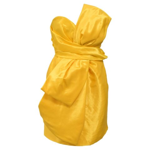 Moschino Couture Mini Bow Detail Dress in Yellow Satin 7833187549244