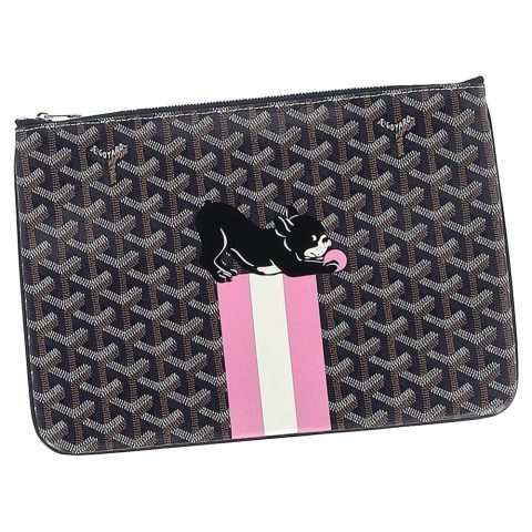 Goyard French Bulldog Sénat MM Zip Pouch in Navy Blue Coated Canvas 7833187418172