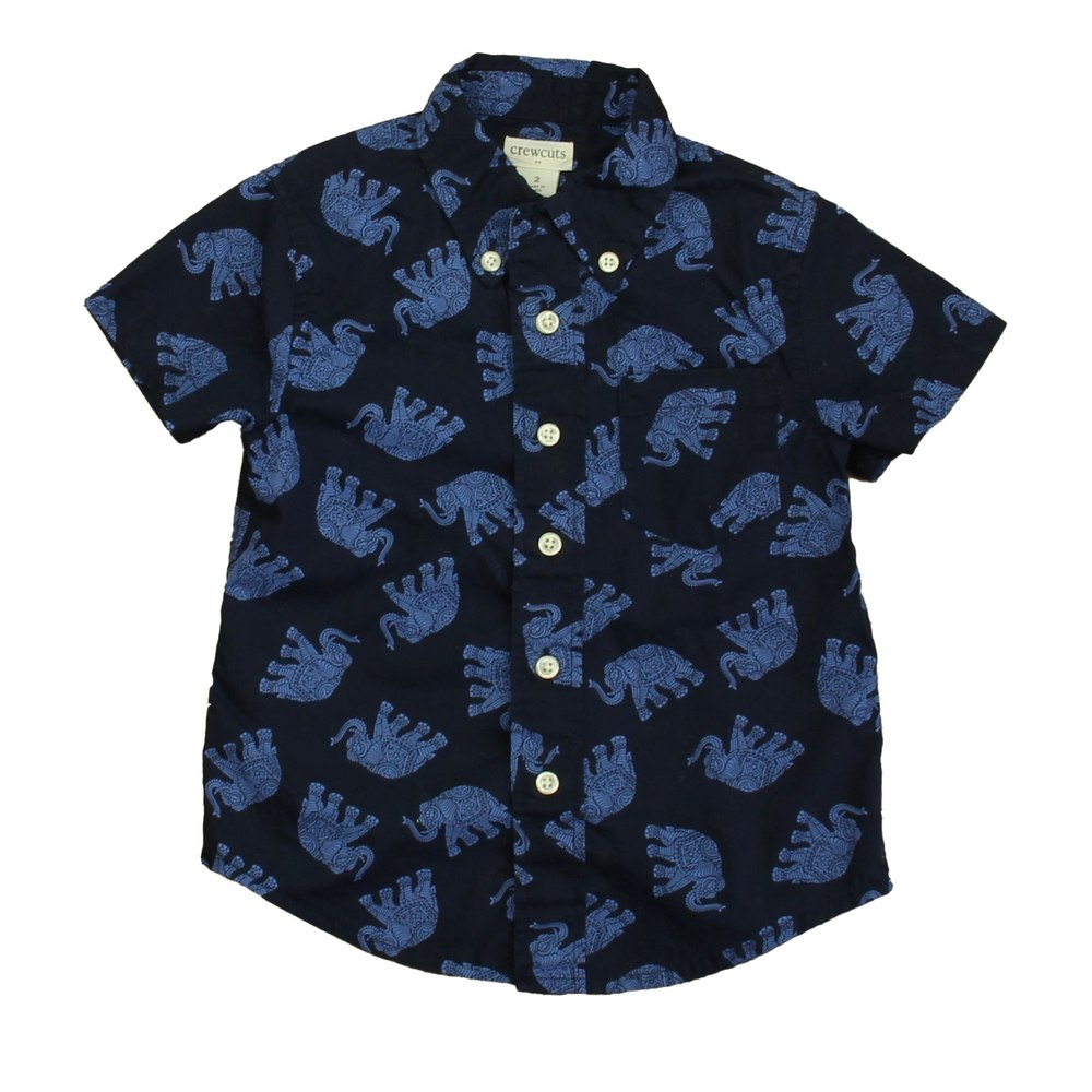 Crewcuts Boys Navy Elephants Button Down Short Sleeve 7805829939260