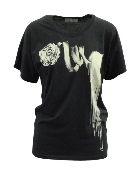 Alexander McQueen Rose Print Pattern T-Shirt in Black Cotton 7833188433980
