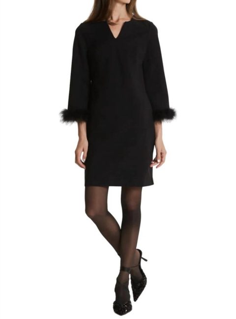 Chelsea Ponte Feathers Dress In Black