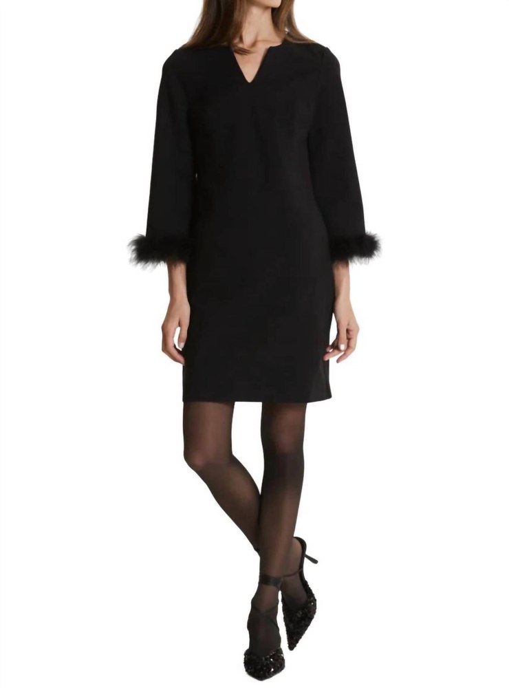 Chelsea Ponte Feathers Dress In Black