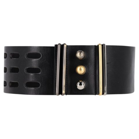 Fendi Thick Buckled Waist Belt in Black Leather 7833188663356