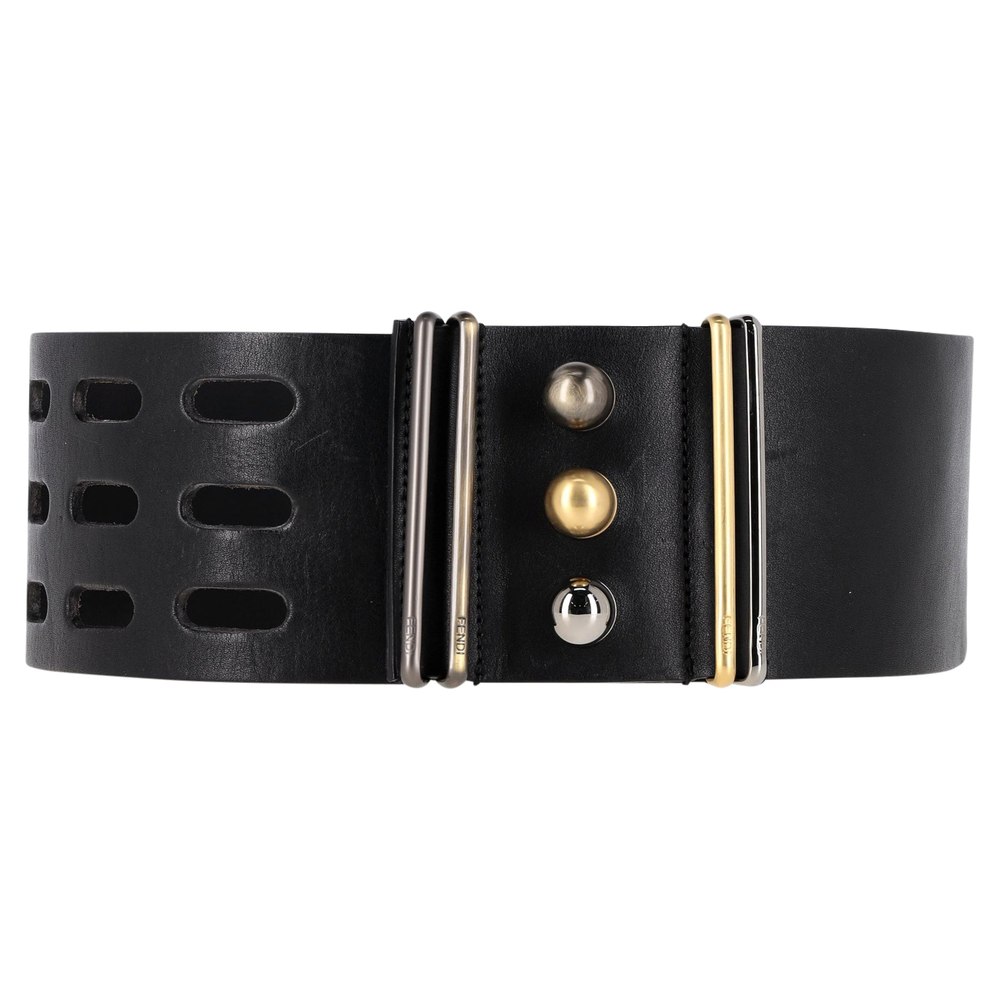 Fendi Thick Buckled Waist Belt in Black Leather 7833188663356