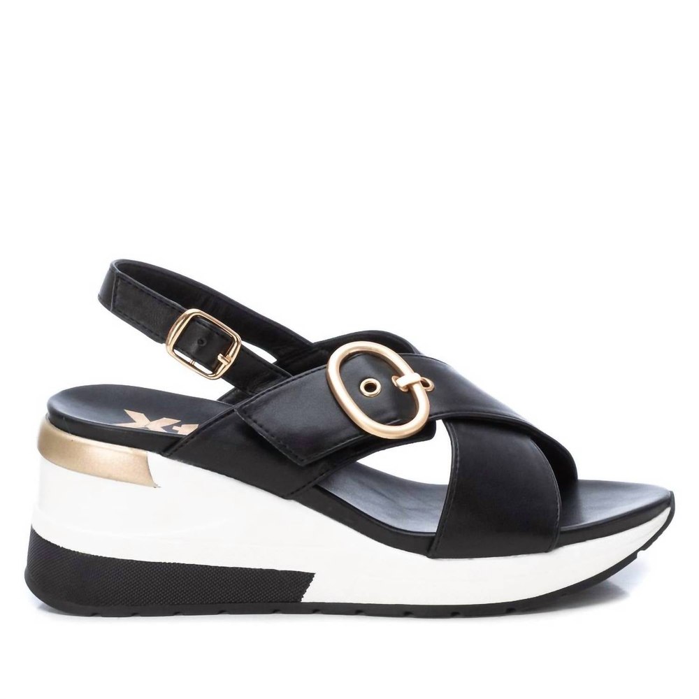 Women’s Wedge Cross Strap Sandals In Black 7704755372092
