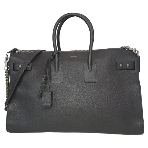 Saint Lauren Sac De Jour 48H Duffle Bag in Black Calfskin Leather 7833190498364