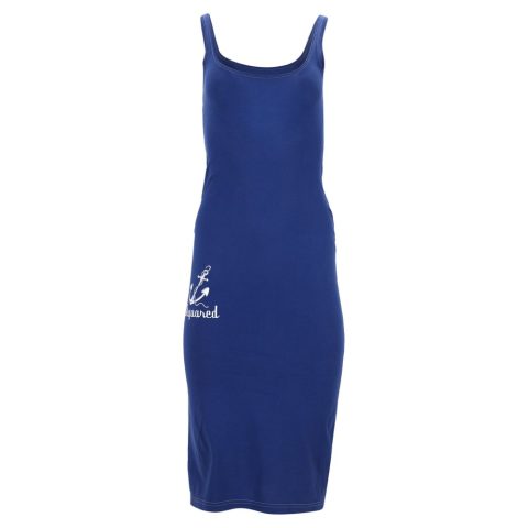 Dsquared2 Sleeveless Midi Dress in Blue Cotton 7833190629436