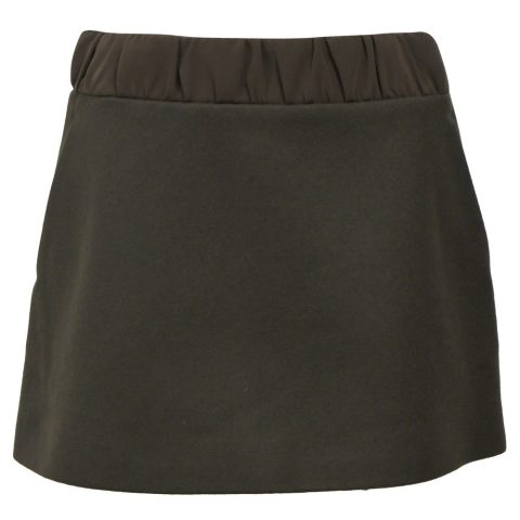Neil Barrett Mini Gartered Waist A-line Skirt in Olive Wool 7833191448636