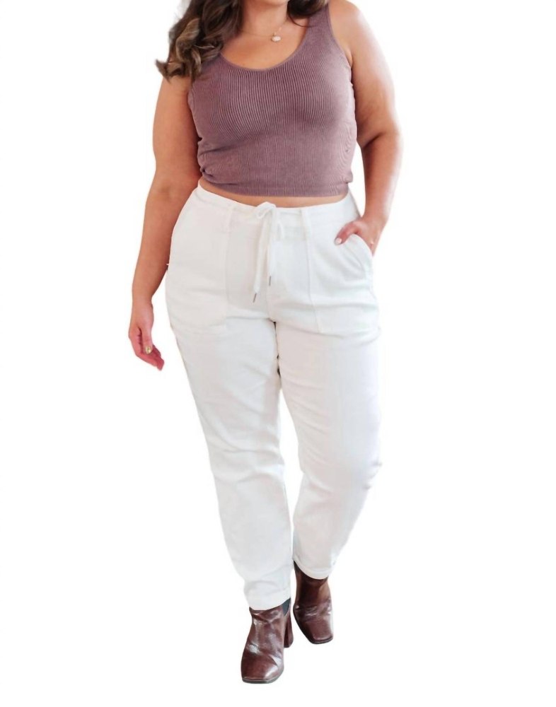 High Rise Contrast Thread Jogger In Ecru 7704759959612
