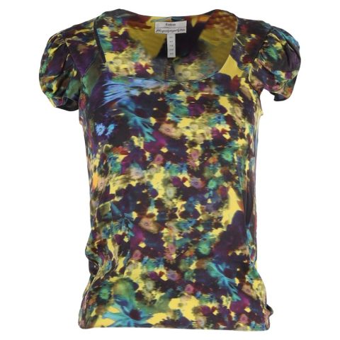 Erdem Short Sleeve Printed Top in Multicolour Silk 7833194856508