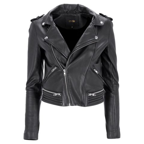 Maje Maya Biker Jacket with Quilt Detail in Black Leather 7833196101692