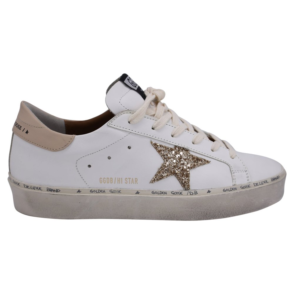 Golden Goose Hi Star with Glitter Star Low-Top Sneakers in White Leather 7833195511868