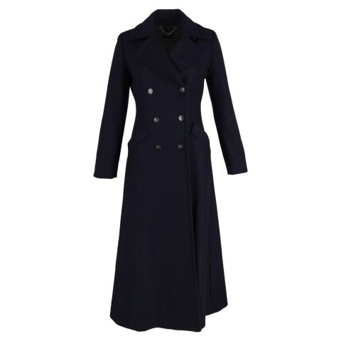 Max Mara Double-Breasted Flare Coat in Navy Blue Wool 7833196724284