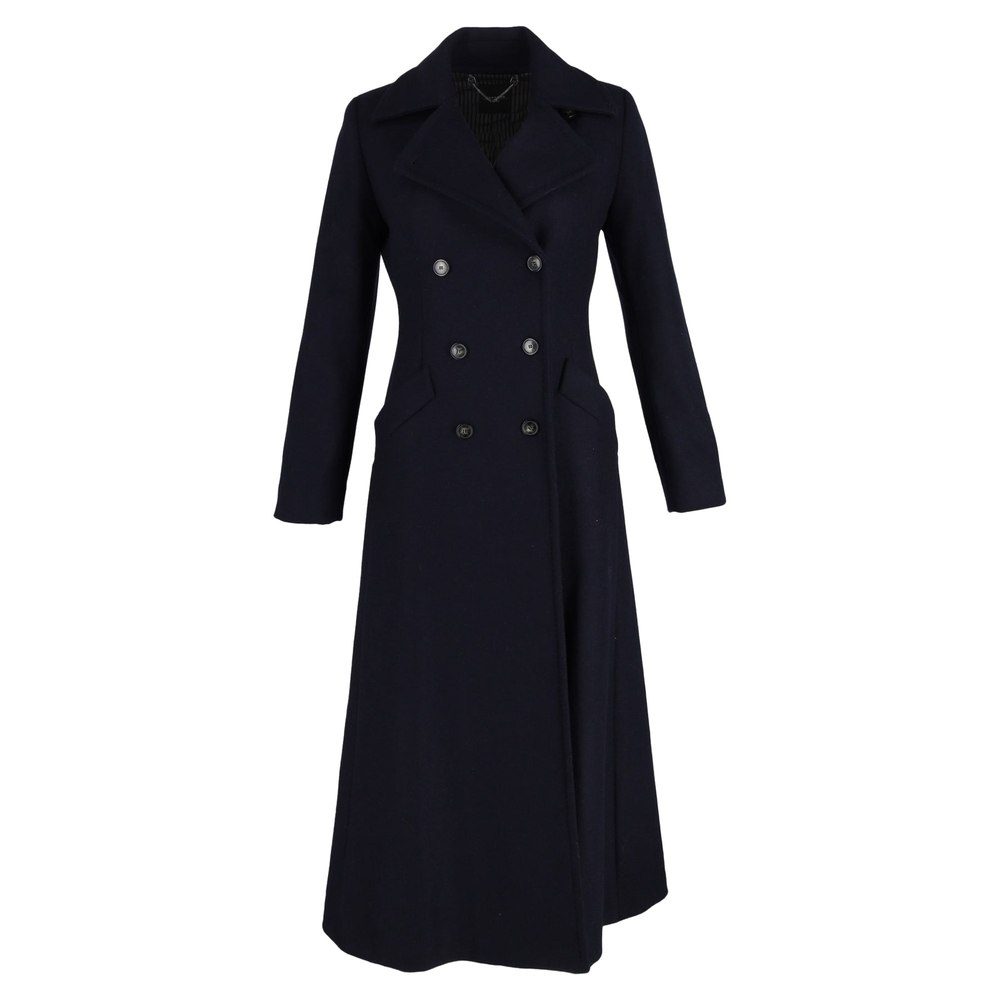 Max Mara Double-Breasted Flare Coat in Navy Blue Wool 7833196724284