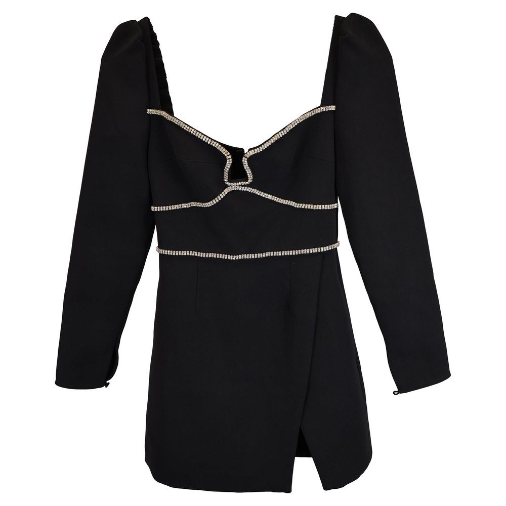 Self-Portrait Diamanté-Trim Mini Dress in Black Polyester 7833197576252