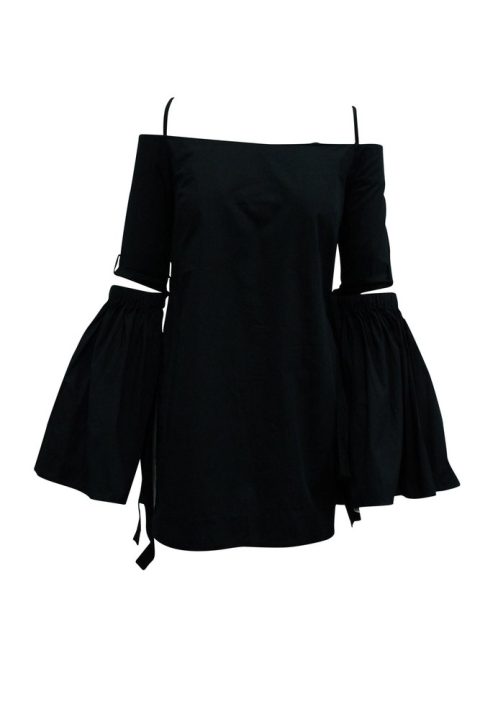 Ellery Cold-Shoulder Mini Dress in Black Cotton 7833198297148