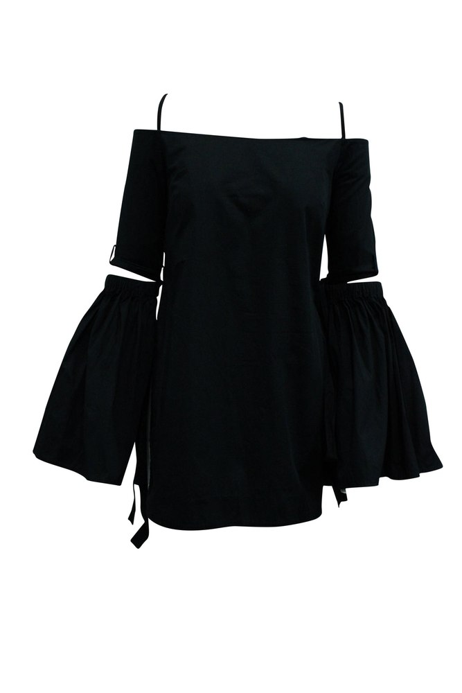 Ellery Cold-Shoulder Mini Dress in Black Cotton 7833198297148