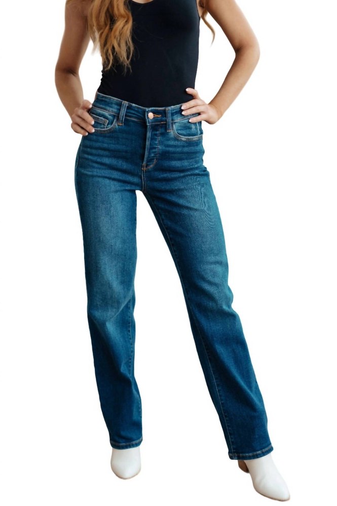 High Rise Button Fly Straight Jeans In Medium Wash 7704769331260