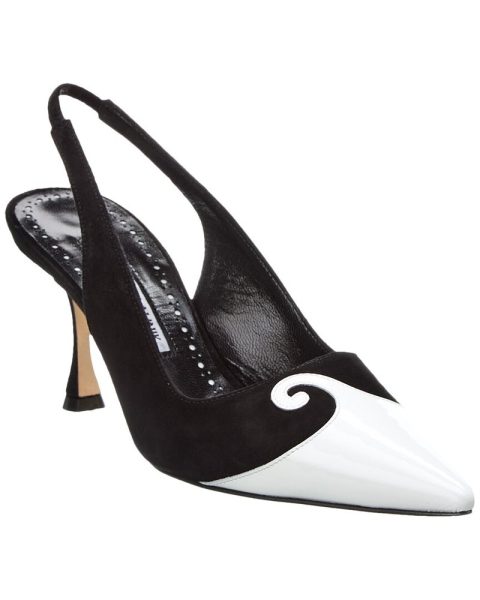 Manolo Blahnik Zaborus 70 Leather & Suede Slingback Pump 7704773984316