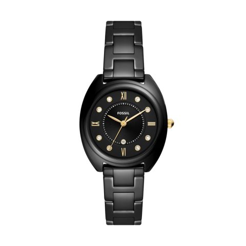 Fossil Women’s Gabby Three-Hand Date, Black-Tone Stainless Steel and Ceramic Watch