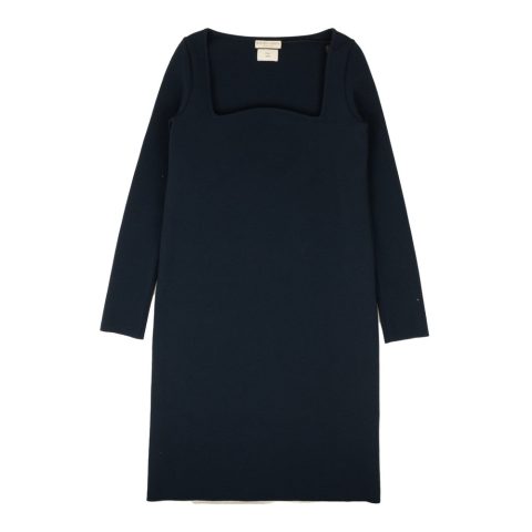 NWT BOTTEGA VENETA Petrol Blue Stretch Wool Knit Midi Dress