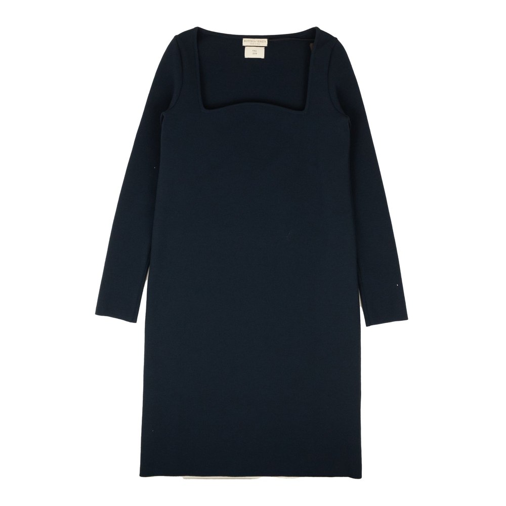 NWT BOTTEGA VENETA Petrol Blue Stretch Wool Knit Midi Dress